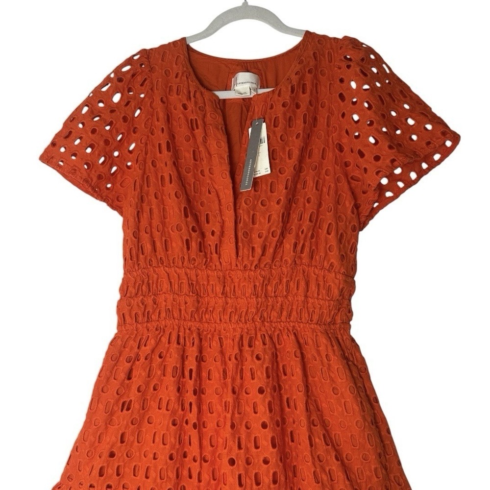 New Anthropologie The Somerset Mini Dress Women's Large Eyelet Elastic Waist - Picture 7 of 10